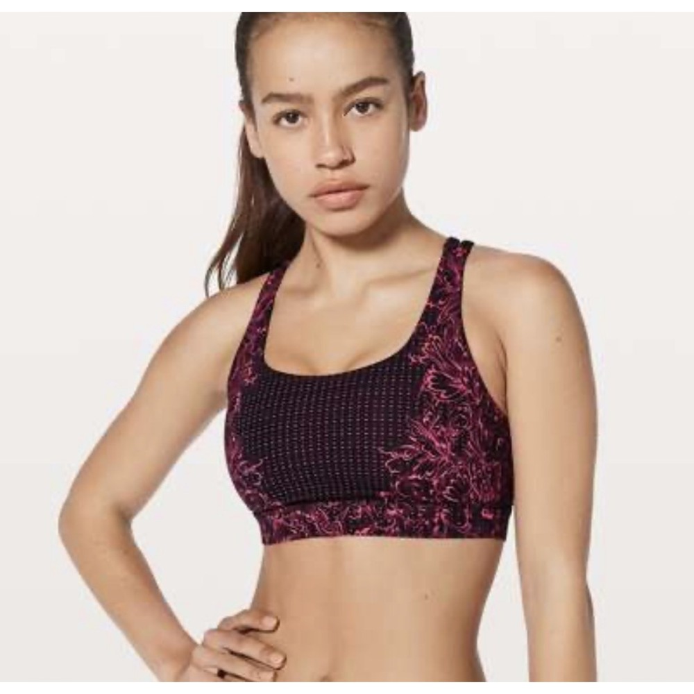LULULEMON Energy Bra Infinity Energy Alpine Pink Black Floral Size Medium 10 B-D
